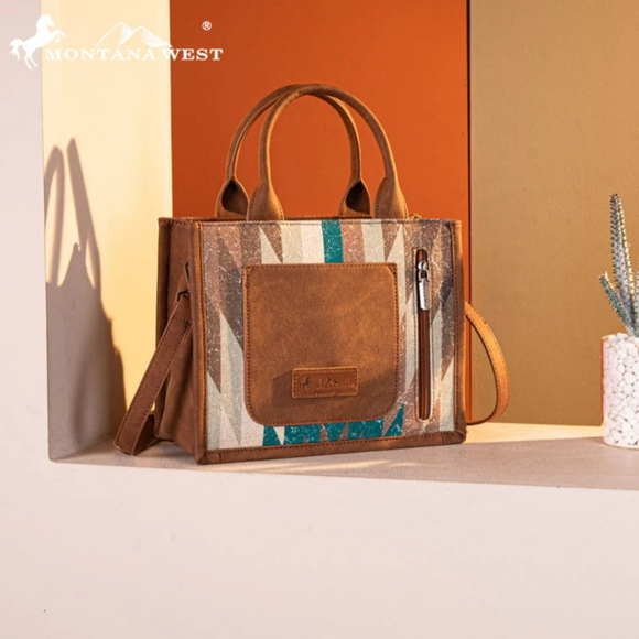 Montana West Southwestern Fringe Concealed Carry Tote Set, Teal - Picture 5 of 8